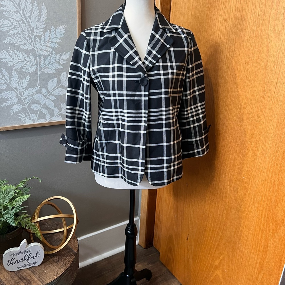 Talbots Black/Ivory Plaid Blazer